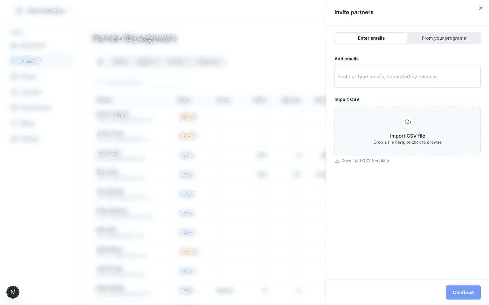 Enter emails or import a CSV